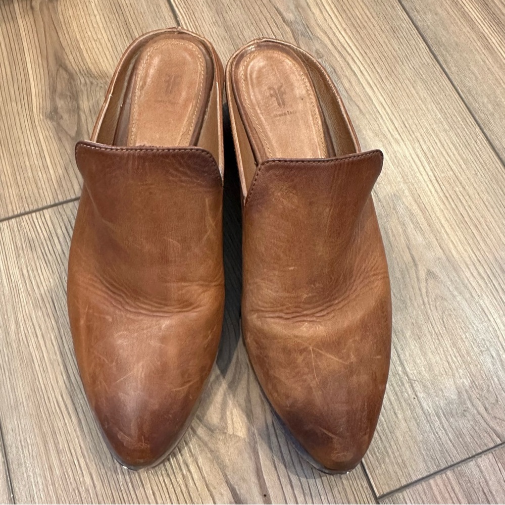 Frye Brown Leather Slip-On Mules
